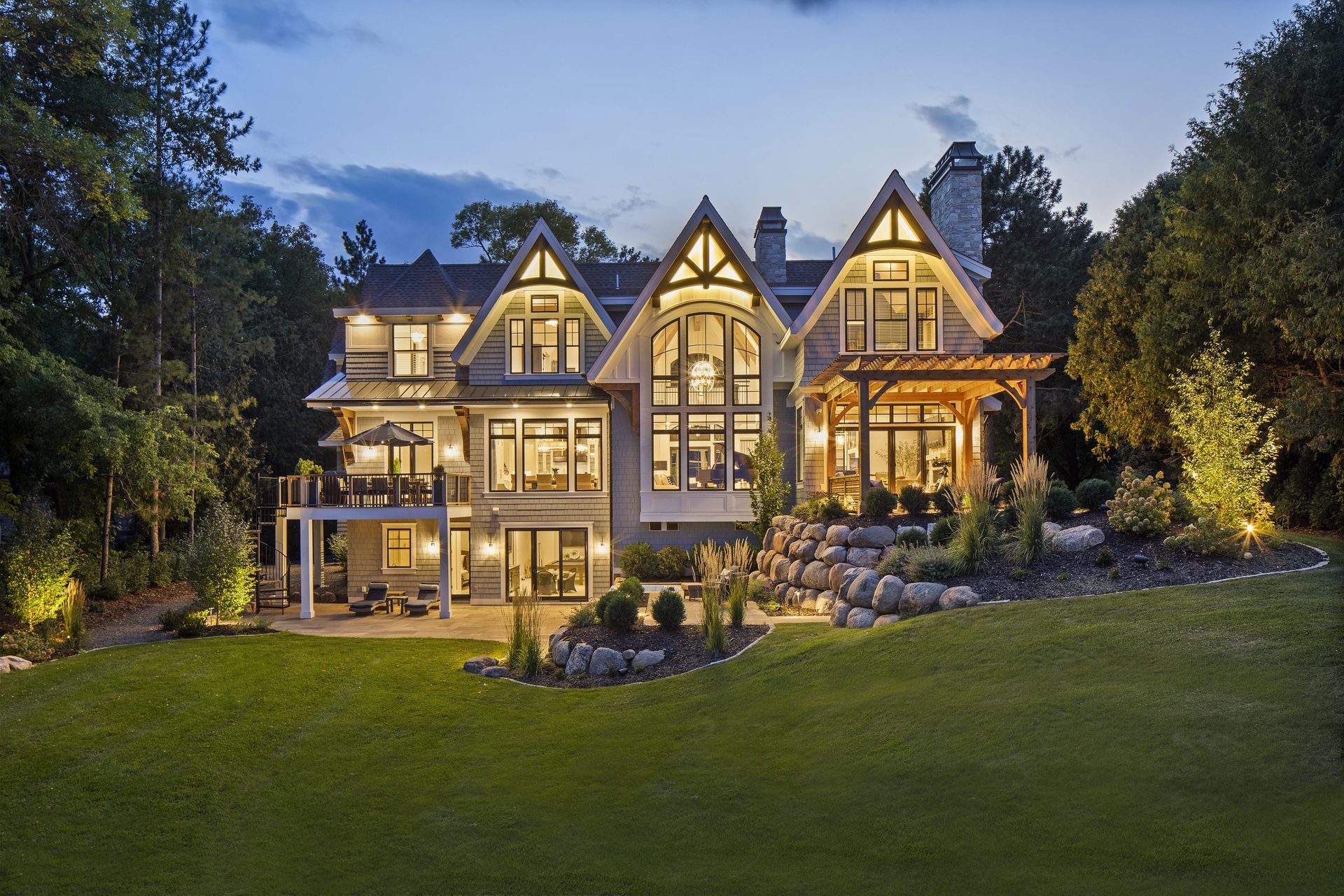 Luxury custom home at dusk